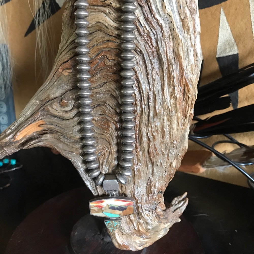 Gorgeous Navajo Landscape Inlay Necklace